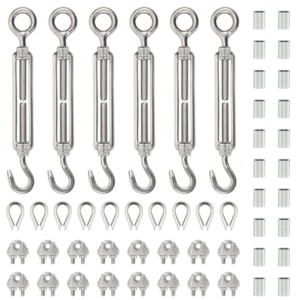 Stainless steel turnbuckle tension wire rope set with eye and hook, M6 size