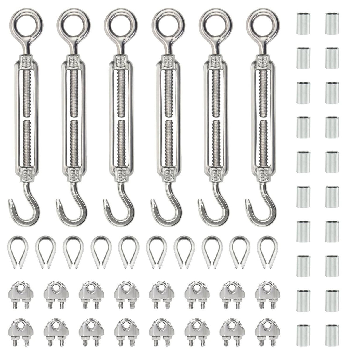 Stainless steel turnbuckle tension wire rope set with eye and hook, M6 size