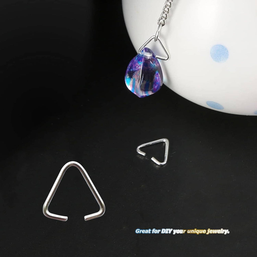 Triangle open jump ring bail on silver-tone chain, with small connector loop