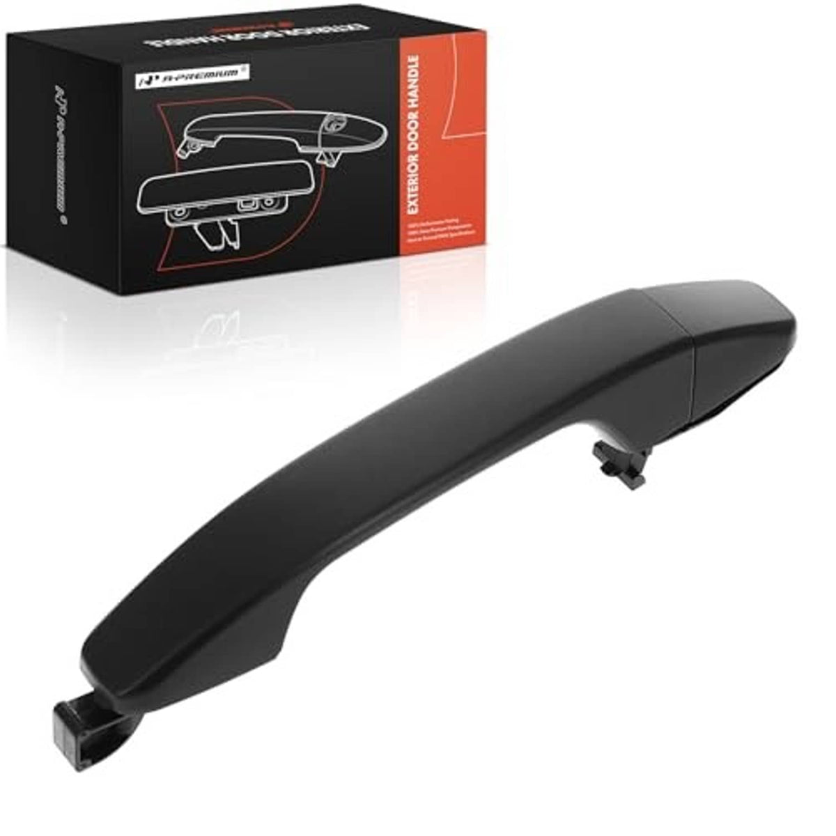 Front passenger exterior door handle, matte black finish with mounting tab