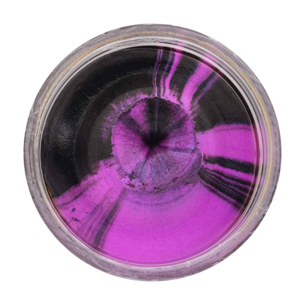 Purple worm bait texture inside clear round container