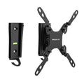RV TV wall mount with dual wall plates and quick-release brackets, black metal