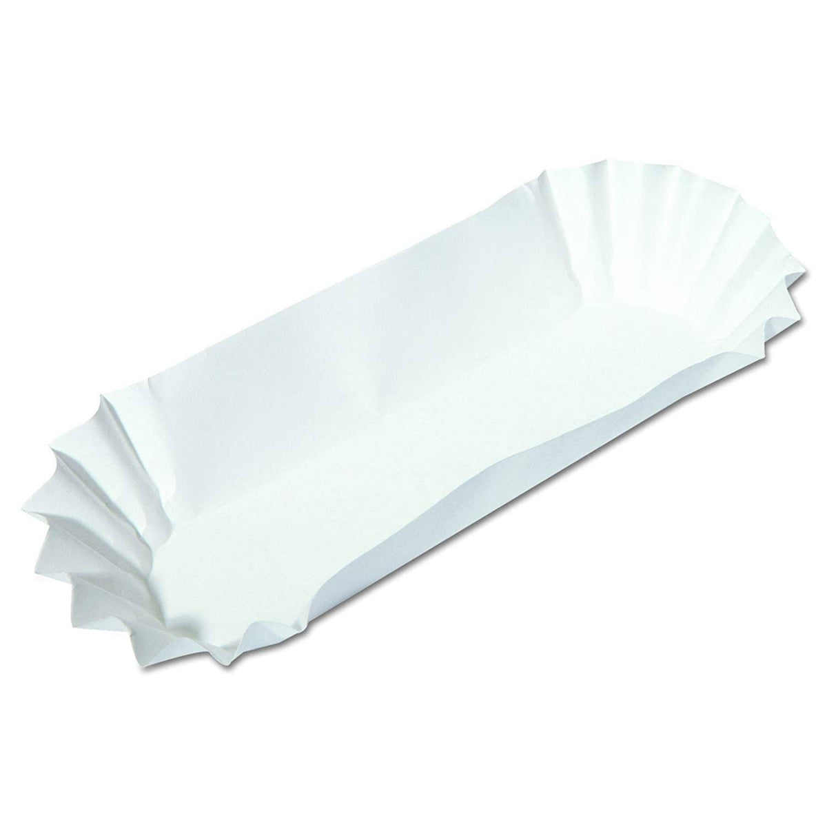 White paper hot dog tray with crimped ends, 8 in length