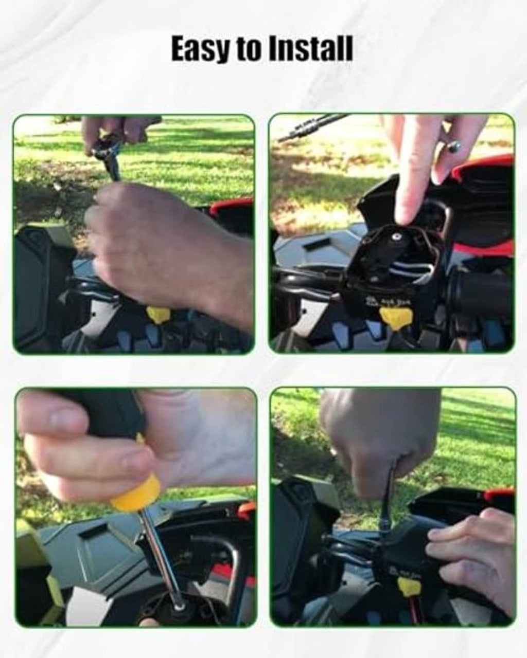 Thumb throttle control lever being installed on ATV, black body with yellow switch