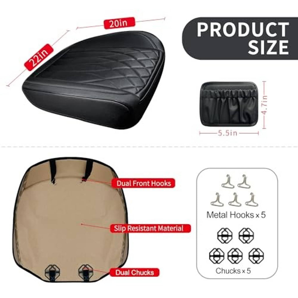 Black front seat bottom cover with quilted pattern, 5.5 in x 2.0 in size diagram