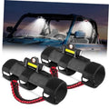 Pair of black UTV dome lights with grab handles, yellow LED panels, and red braided straps