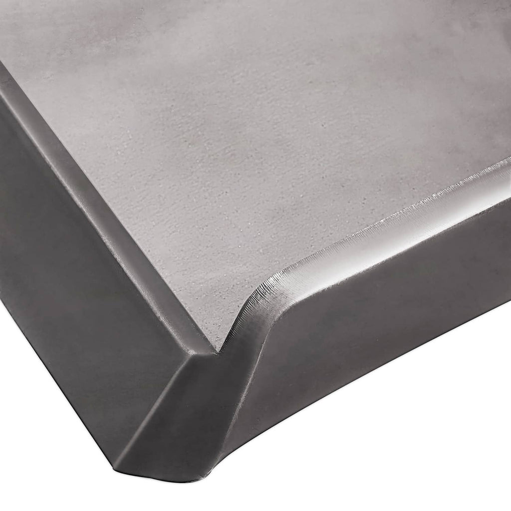 Corner detail of thick steel mount adapter plate with welded seam