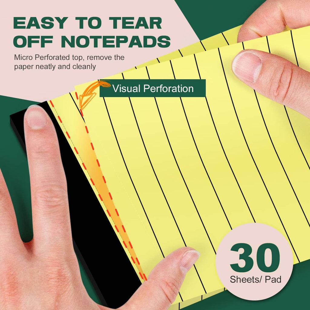 Yellow ruled notepad with micro perforation for easy tear-off pages