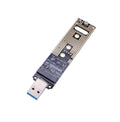 M.2 NVMe to USB adapter board with blue USB-A connector and M-key edge slot