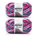 Super bulky chenille yarn 2-pack, striped pink blue purple skeins with labels