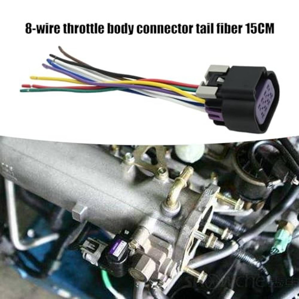 8-wire throttle body connector pigtail harness, black connector with multicolored wires