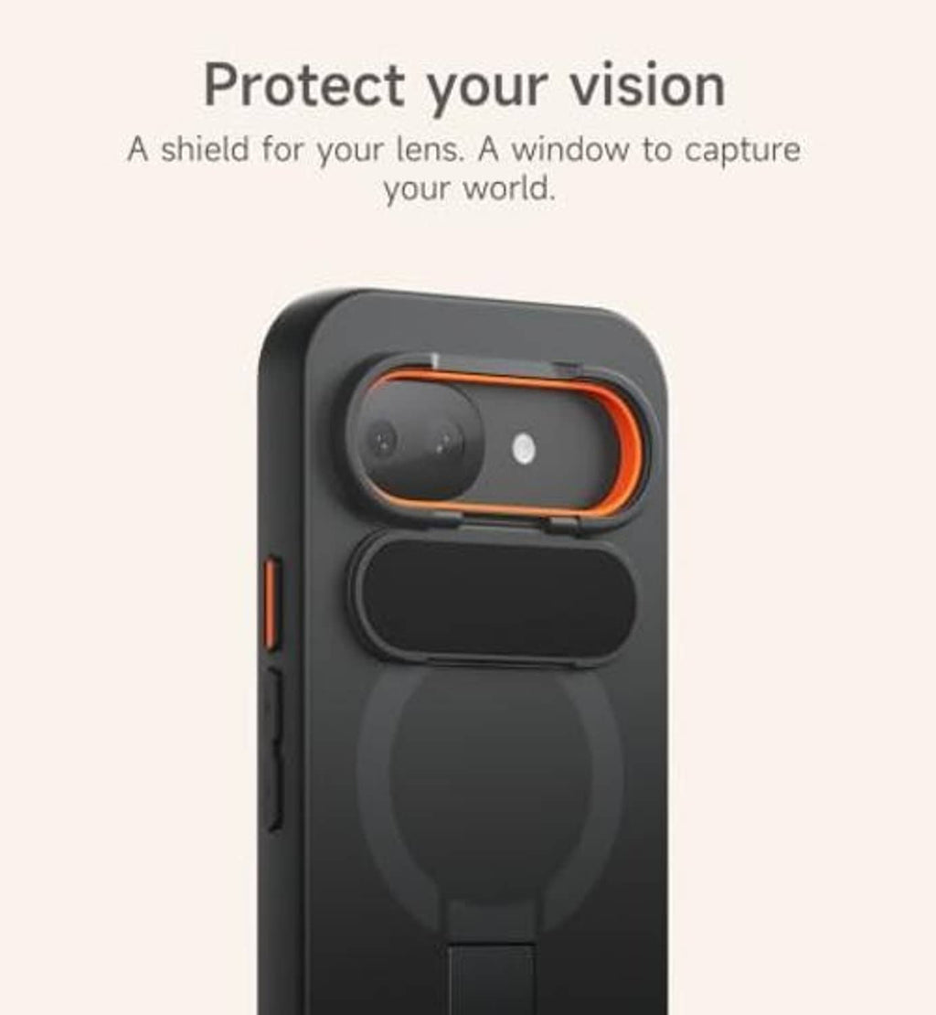 Black MagSafe phone case with lens cover detail and camera bezel