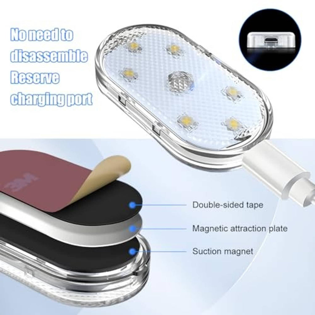 Oval LED wireless car interior light with double-sided tape and magnetic attachment plate
