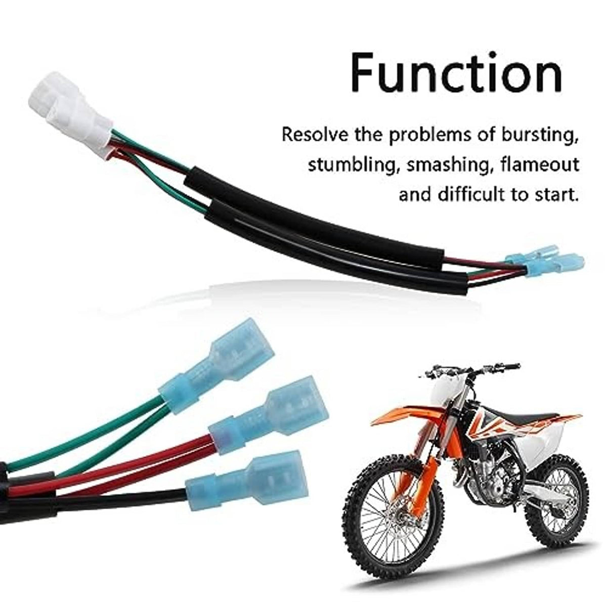 Throttle position sensor harness with white plug ends and green-red wire insulated sleeves