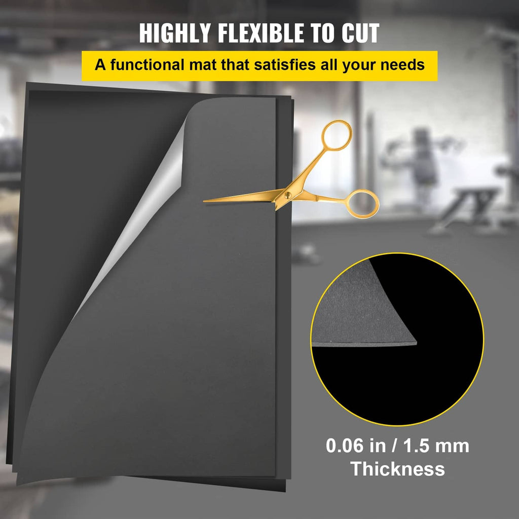 Dark gray dance floor mat sheets with measured thickness detail, cut-ready PVC