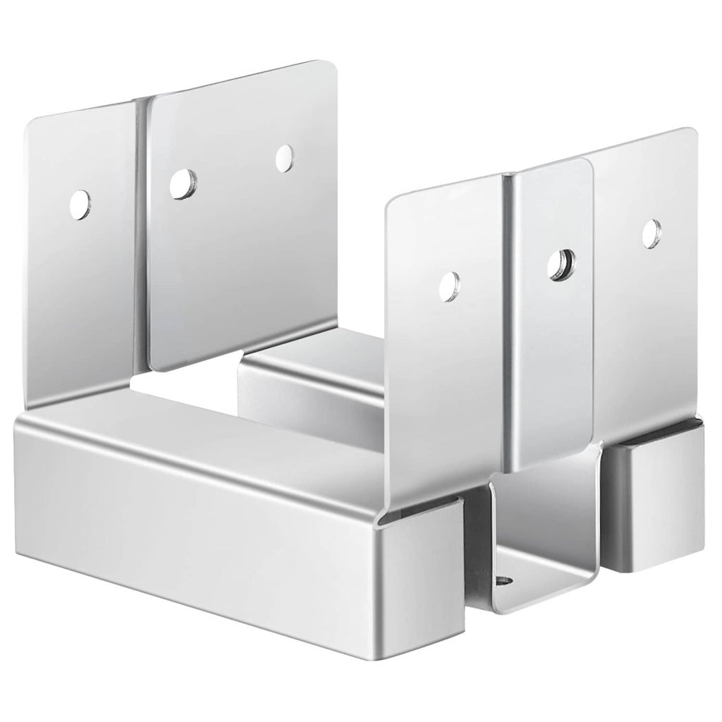 Galvanized steel 4x4 post base bracket with mounting holes and U-shaped concrete anchor