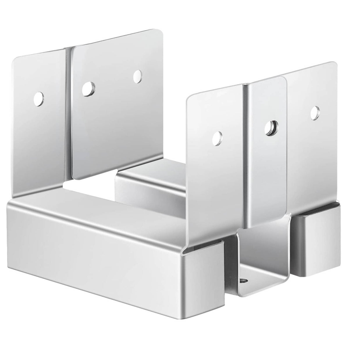 Galvanized steel 4x4 post base bracket with mounting holes and U-shaped concrete anchor