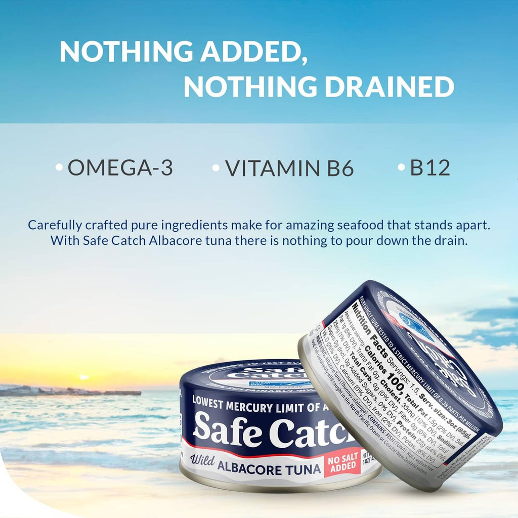 Safe Catch wild albacore tuna can with lid, omega-3, no salt added