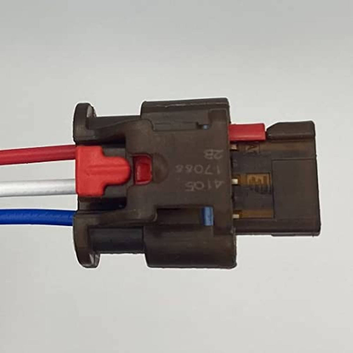 Camshaft position sensor connector wiring harness, black housing with red tab and blue wire