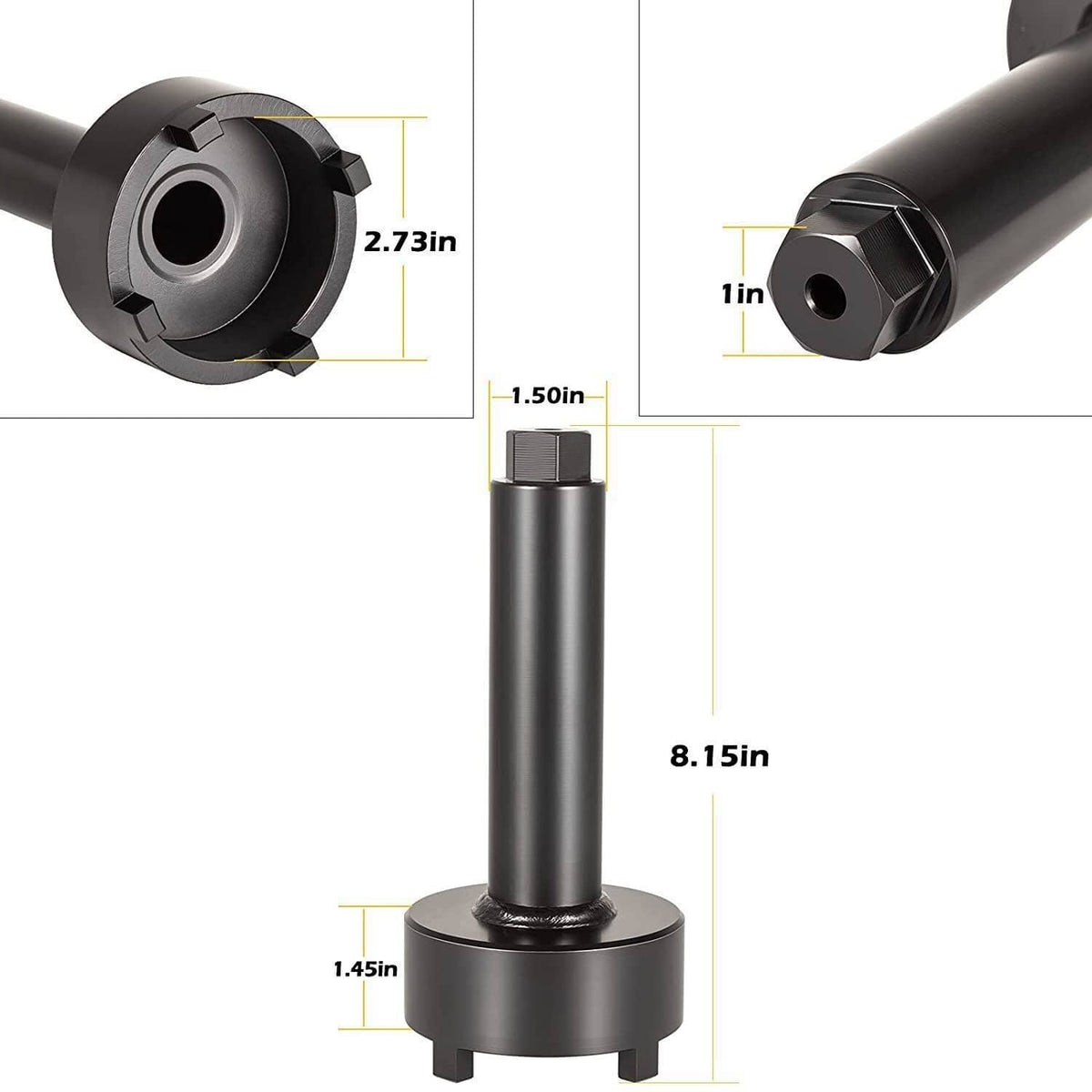 Black bearing carrier retainer wrench with long shaft and round flanged socket head