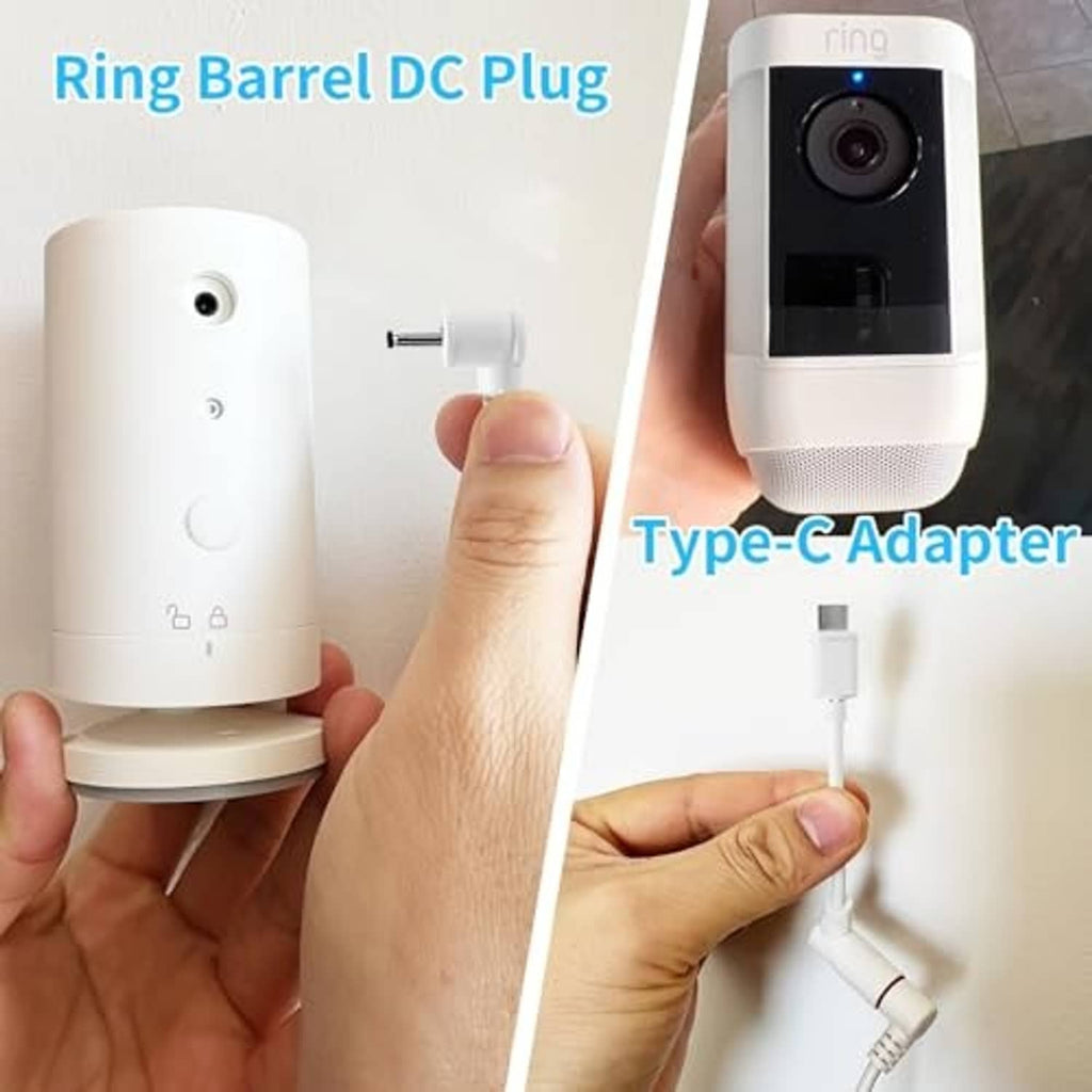 Solar power adapter set for Ring camera with white DC plug and Type-C connection