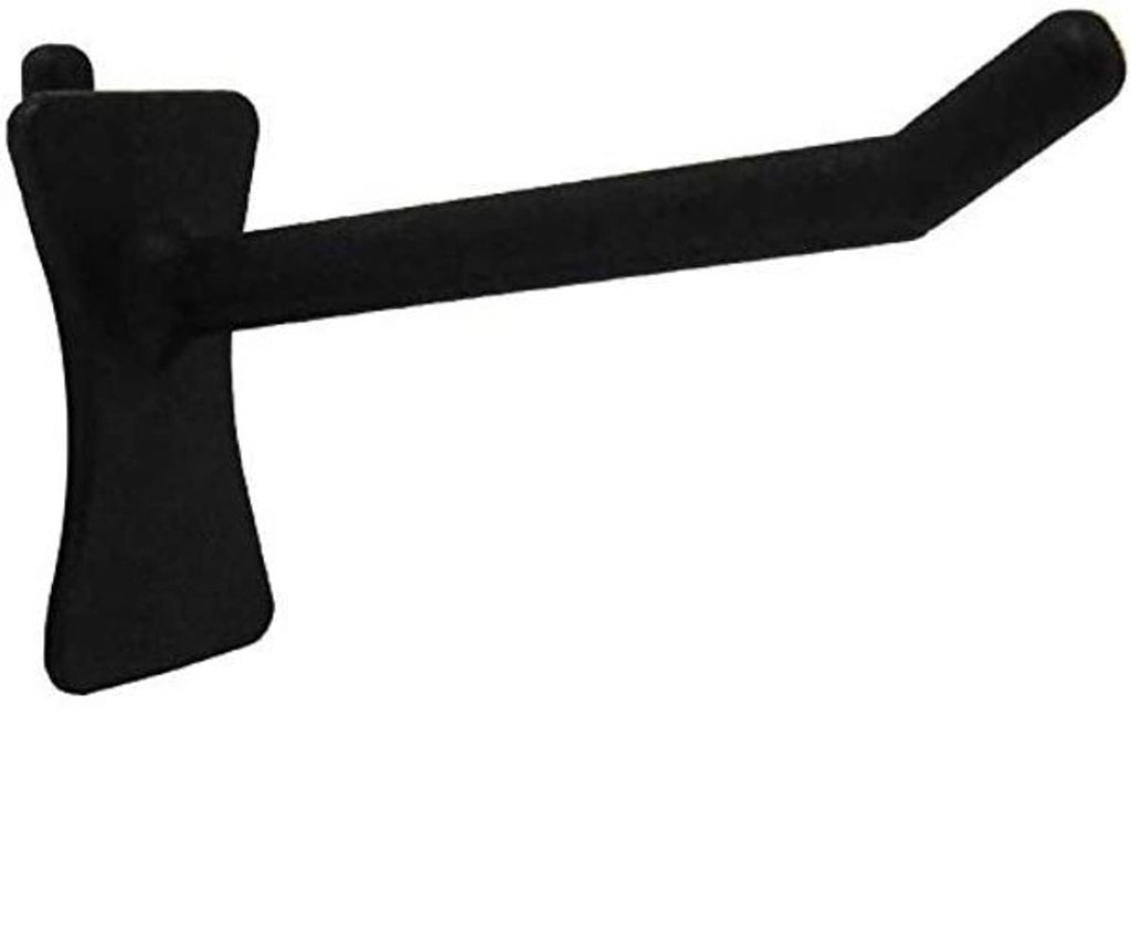Black straight pegboard hook with tapered base and long straight arm
