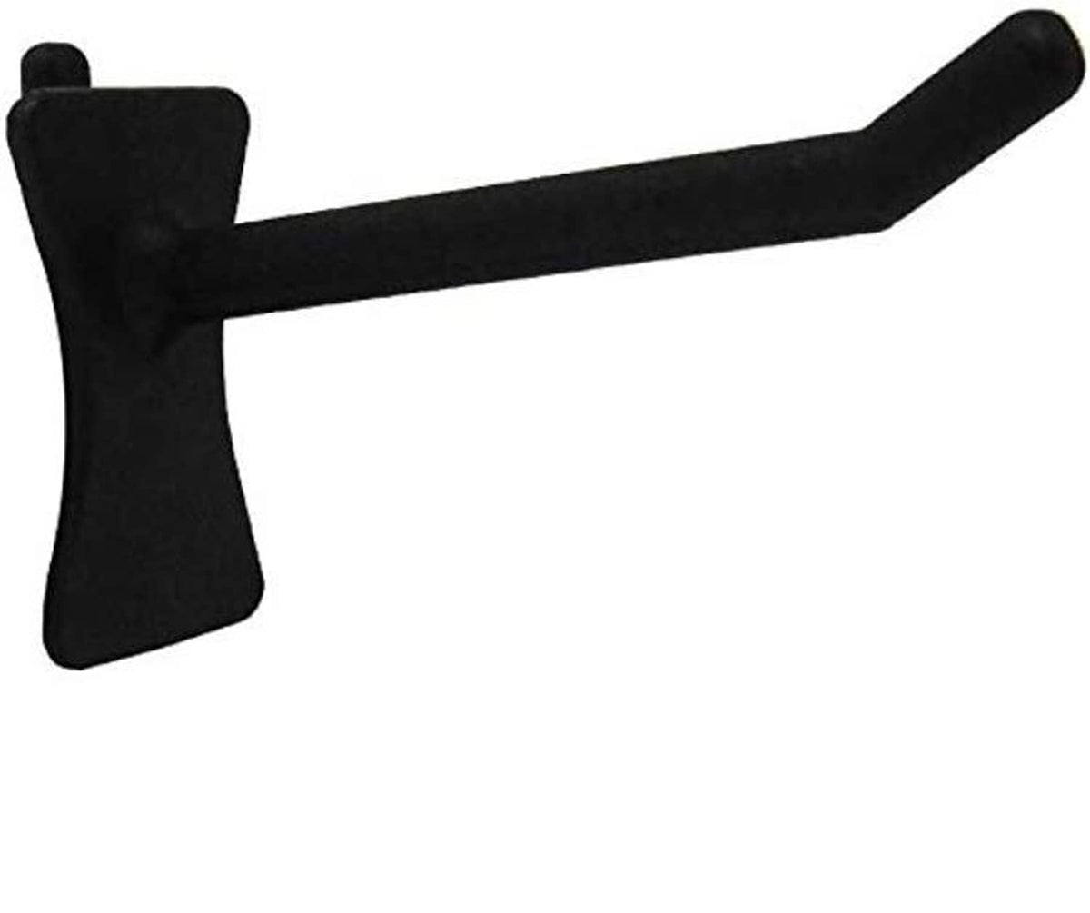 Black straight pegboard hook with tapered base and long straight arm