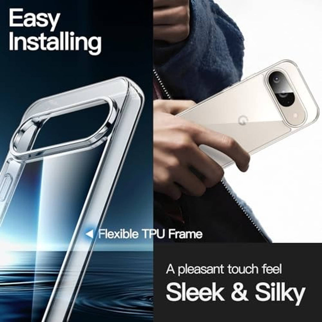 Clear TPU phone case with flexible frame for easy installation on Pixel 9/9 Pro