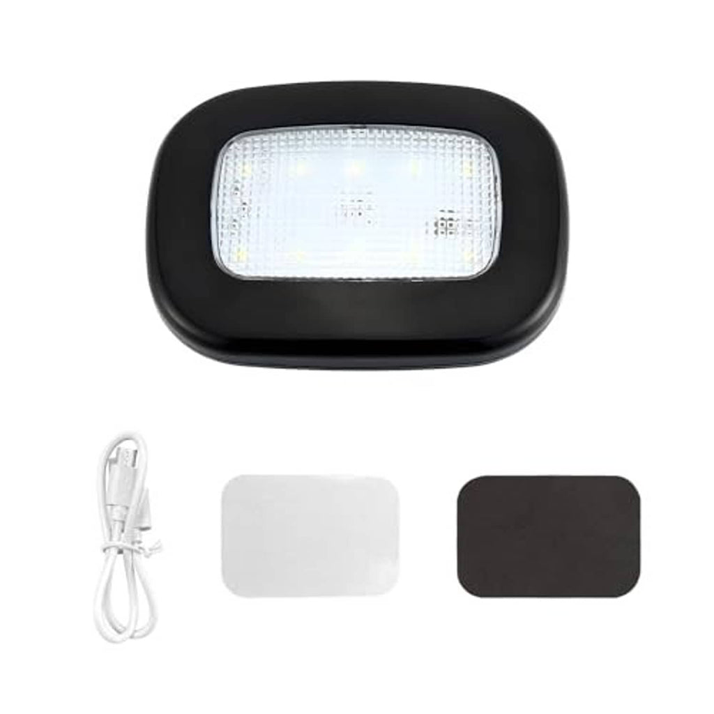 Black dome car reading light with bright LED panel and USB cable