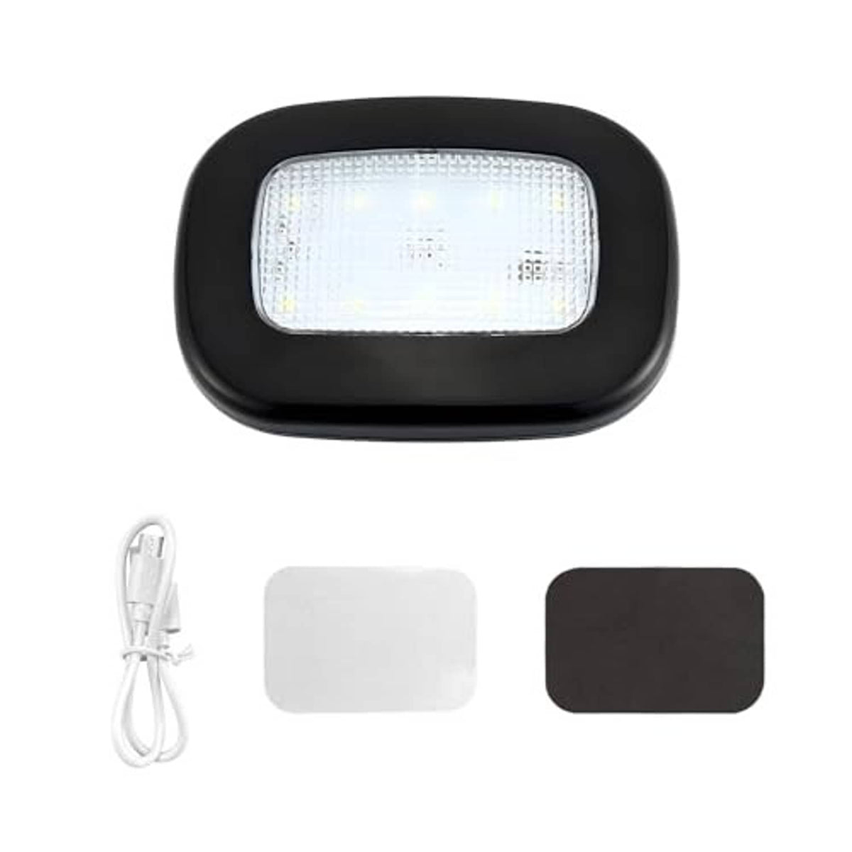 Black dome car reading light with bright LED panel and USB cable