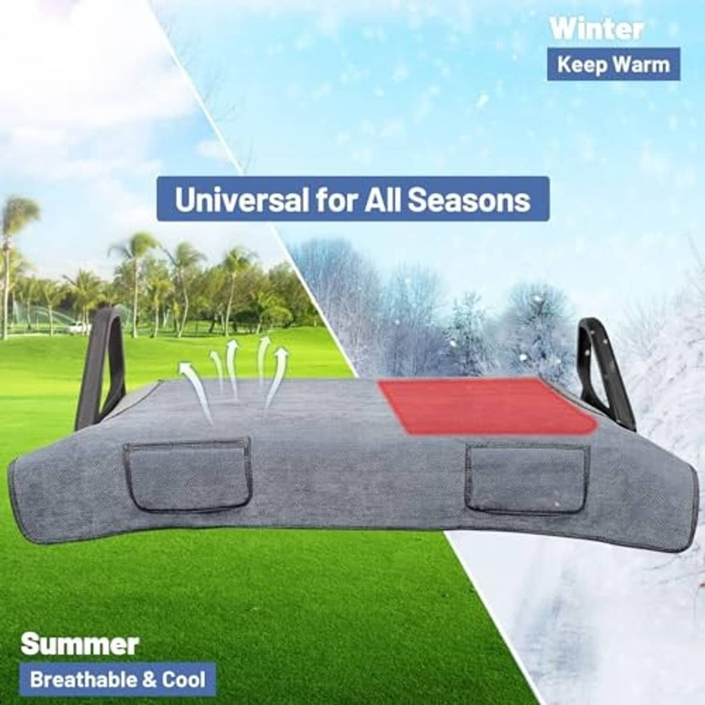 Gray all-season golf cart seat blanket cover with two pockets for seat protection