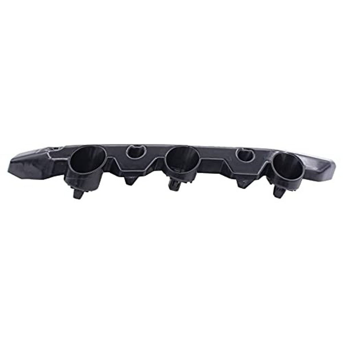 Front bumper bracket retainer pair, straight view of black plastic with 5 round ports