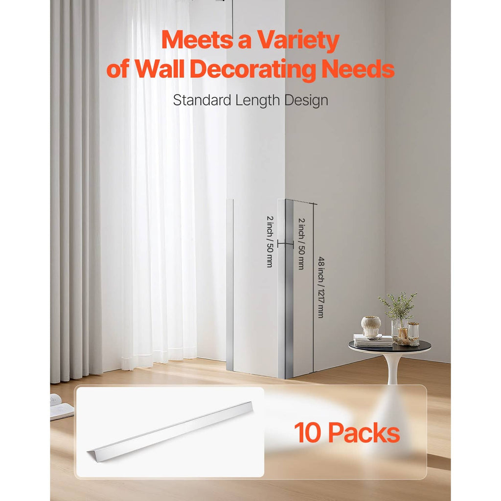 Stainless steel wall corner guard strips, 10-pack self-adhesive set