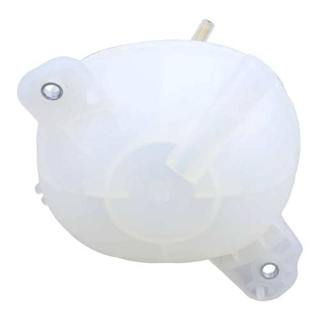 Engine coolant reservoir tank with cap, translucent white with metal mounting bolt on top