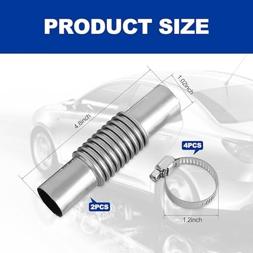 Stainless steel exhaust pipe connector with corrugated sleeve and included hose clamps