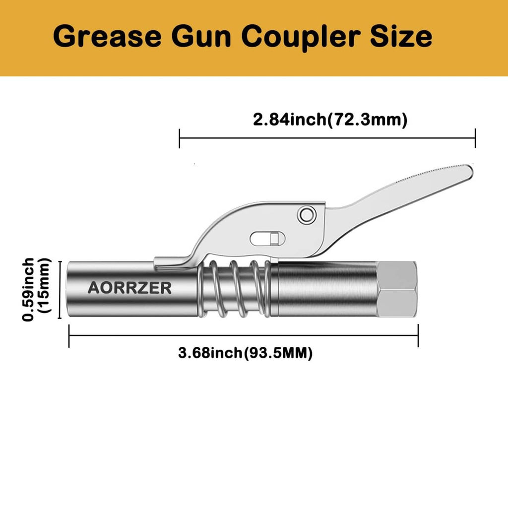 Silver grease gun coupler with lever handle and male threaded fitting
