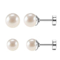 White pearl titanium stud earrings set, secure screw-back posts (2 pairs)