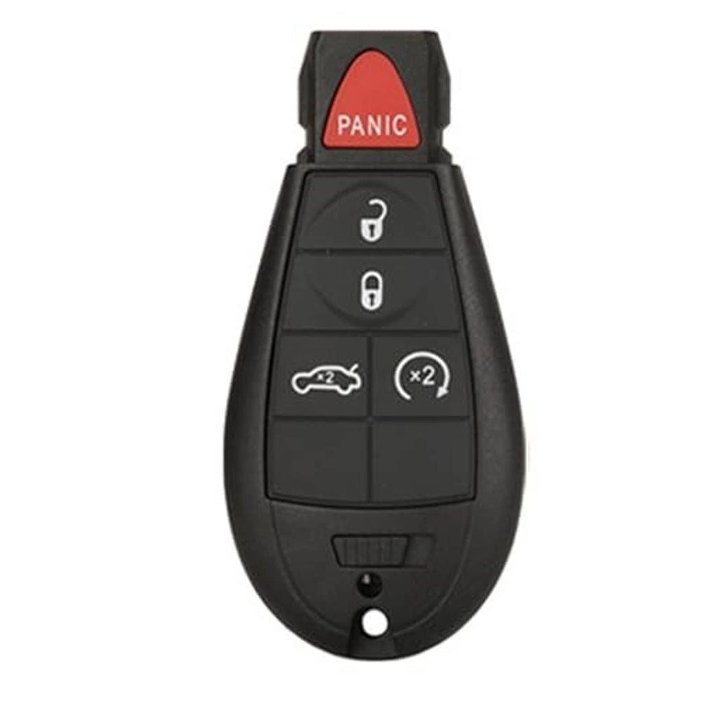 Black key fob shell case with red PANIC button, lock/unlock icons, and 5 control buttons