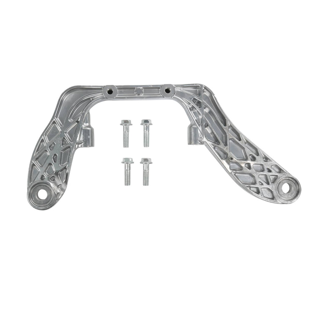 Rear axle differential mounting bracket with screws, silver metal frame