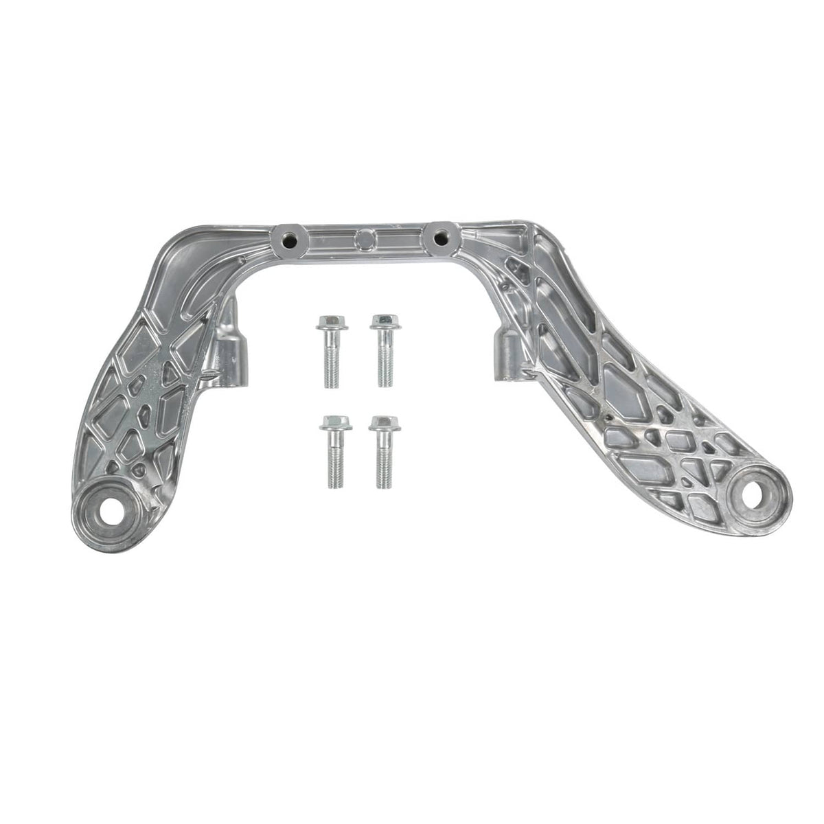 Rear axle differential mounting bracket with screws, silver metal frame