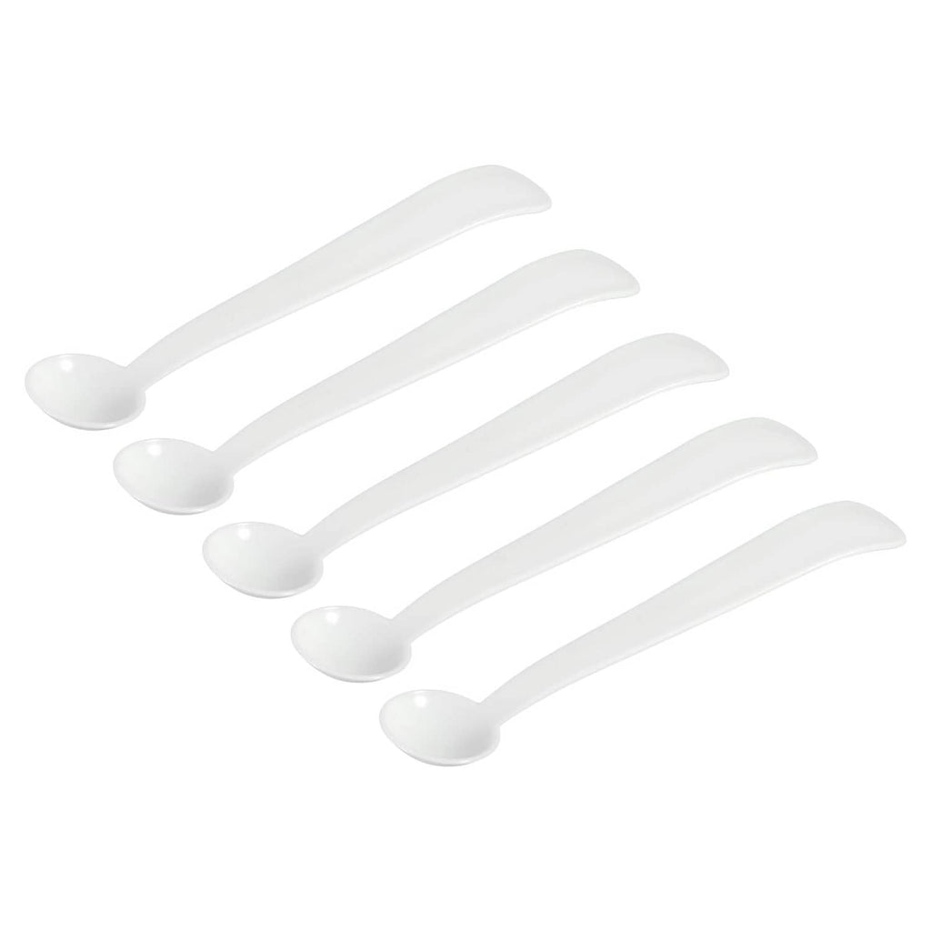 Set of 2 gram micro measuring spoons, white plastic round bowl, long handle