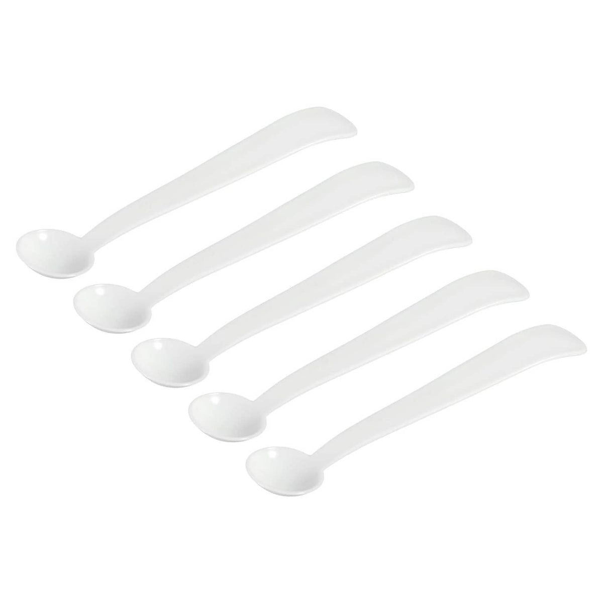 Set of 2 gram micro measuring spoons, white plastic round bowl, long handle