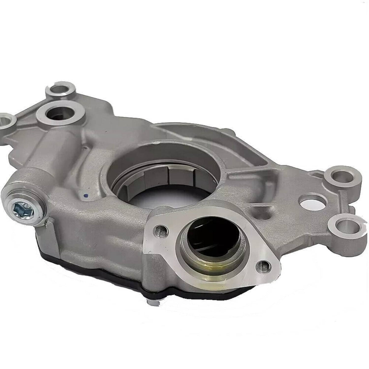 Oil pump assembly with silver metal housing and mounting ports
