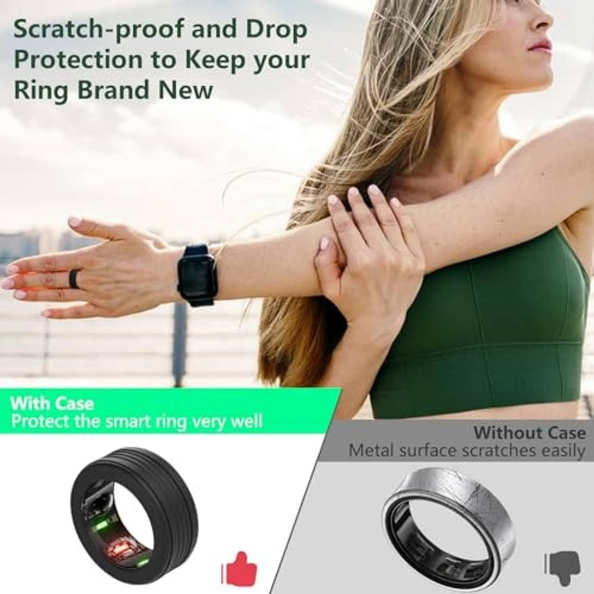 Black silicone smart ring protector cover with ribbed texture
