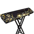 Stretchable piano keyboard dust cover with dark fabric and gold musical note print
