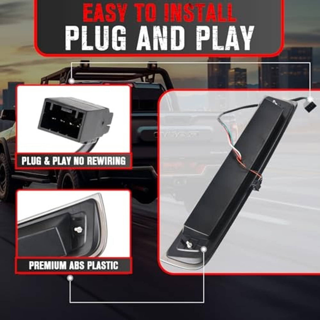 Plug-and-play LED third brake light module with black housing and wiring