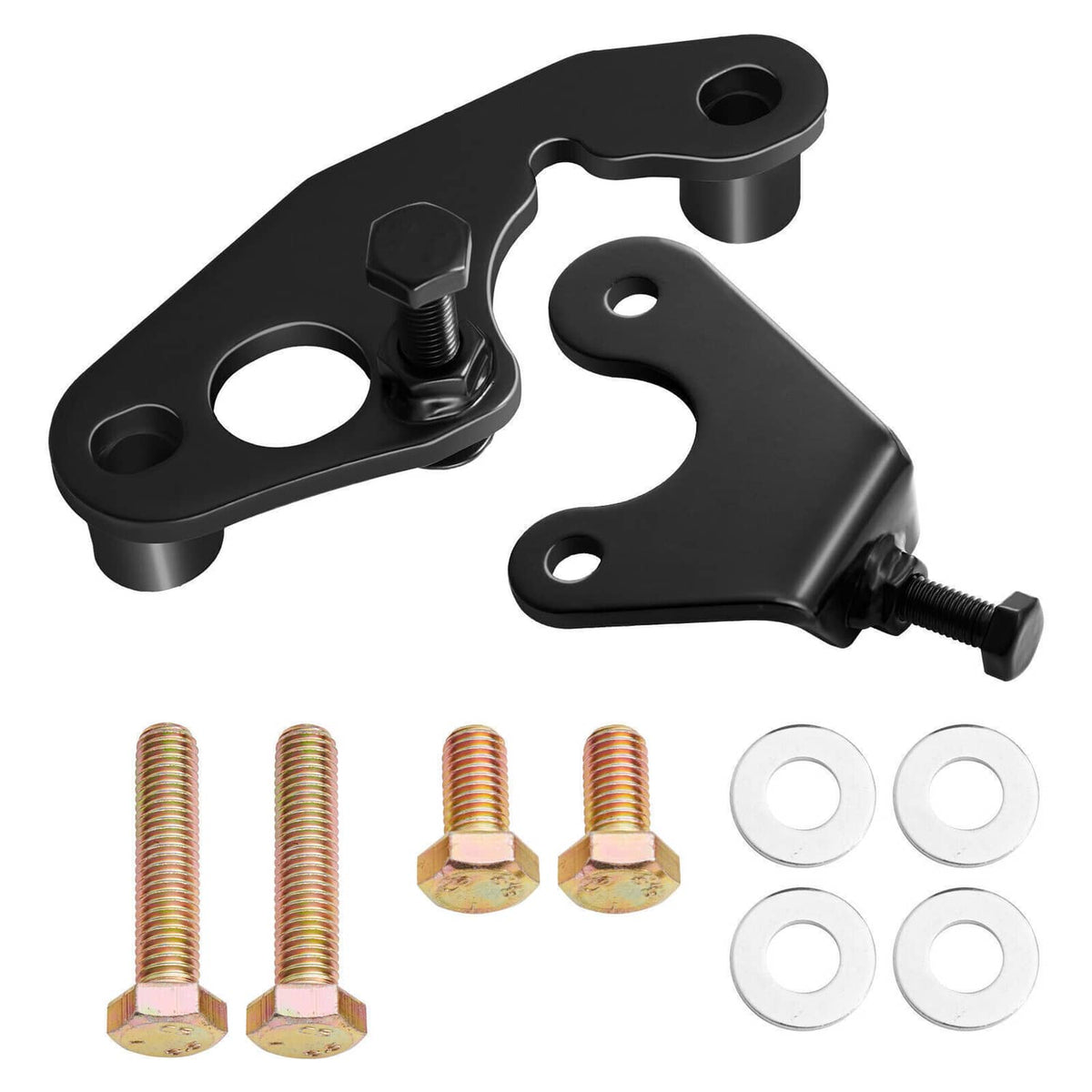 Exhaust manifold bolt repair kit: black brackets with bolts and washers