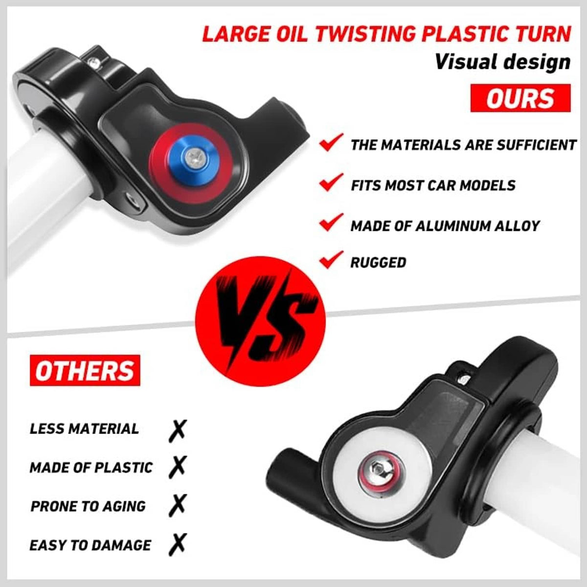 Twist throttle handle with black housing, blue center bolt, and cable opening