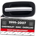 Exterior rear passenger door handle with black housing and silver chrome lever