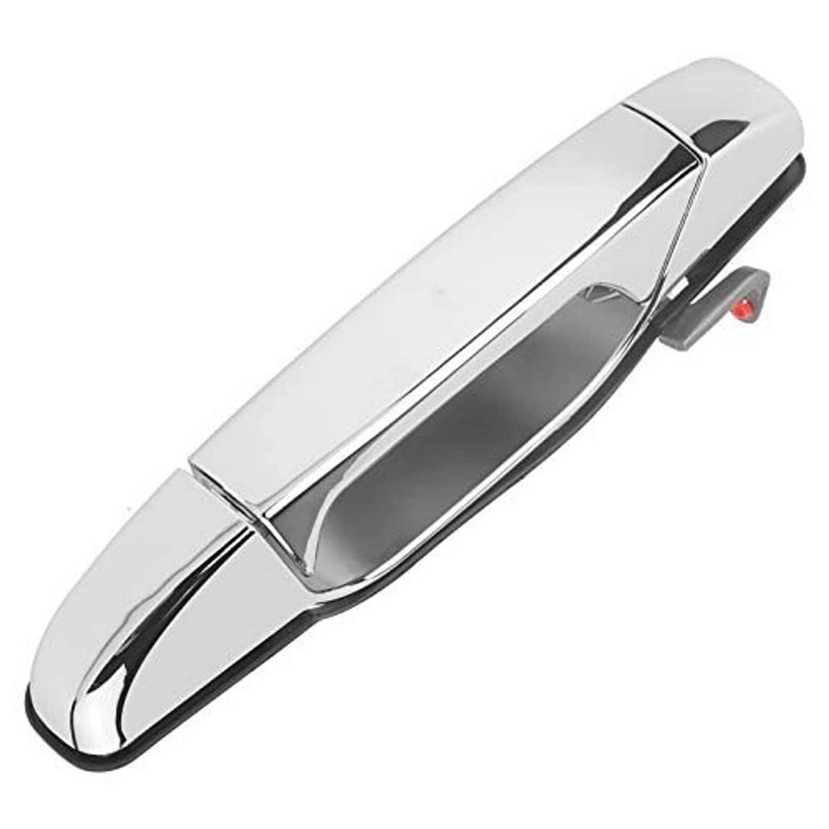 Front passenger exterior door handle, chrome finish and small red release pin